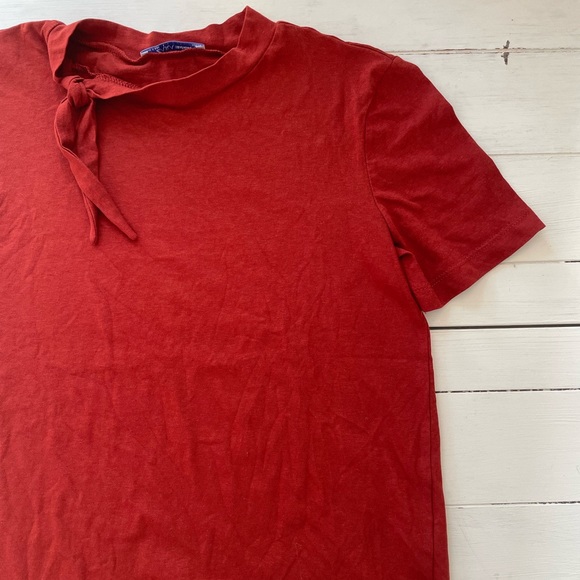 Orange T Shirt With Tie Neck Detail - Picture 2 of 3